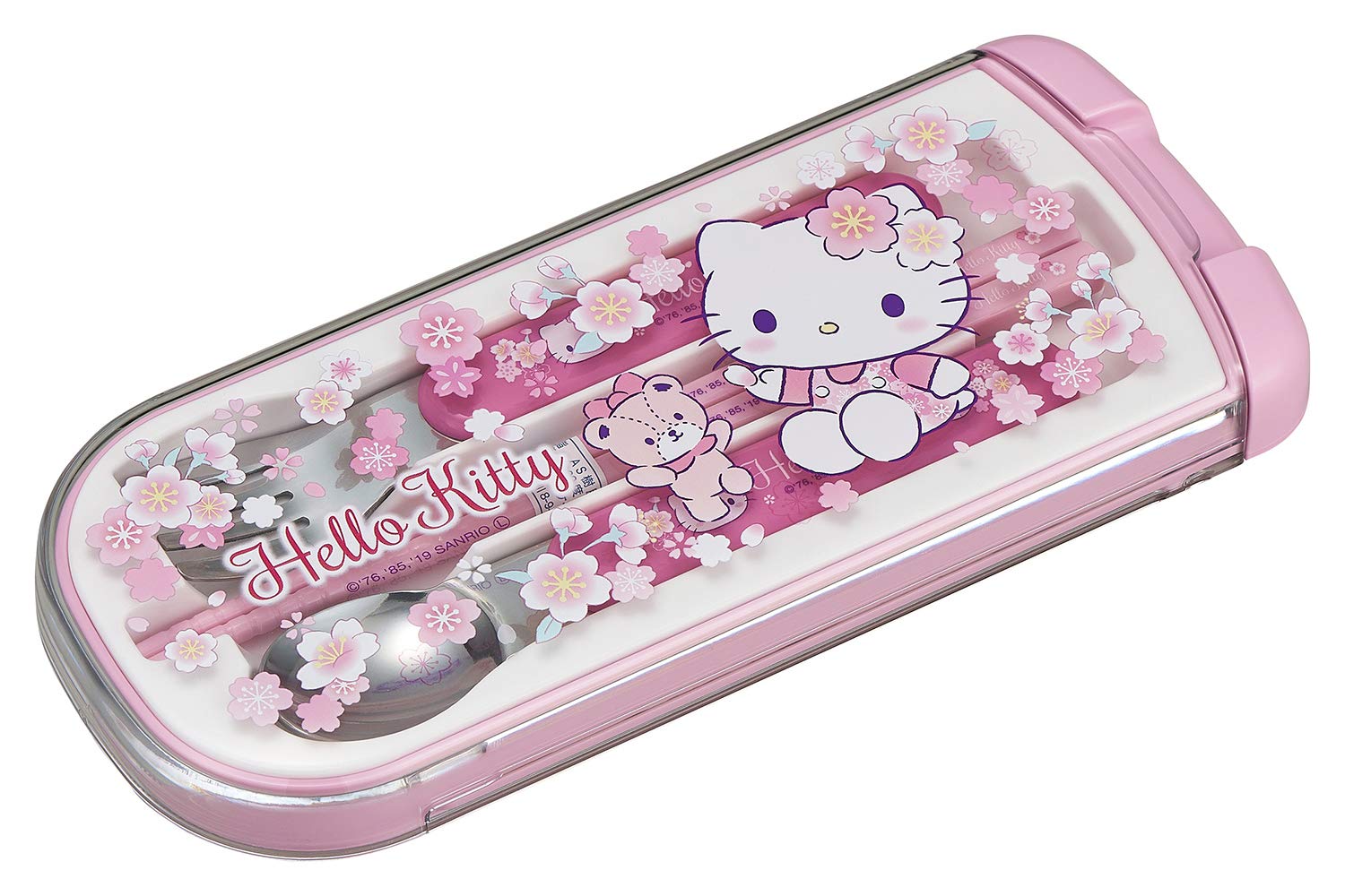 OSK CT-20 Hello Kitty Cutlery Set, Sakura, Pull, Trio, Chopsticks, Spoon, Fork, Made in Japan, Sliding, Dishwasher Safe, Easy to